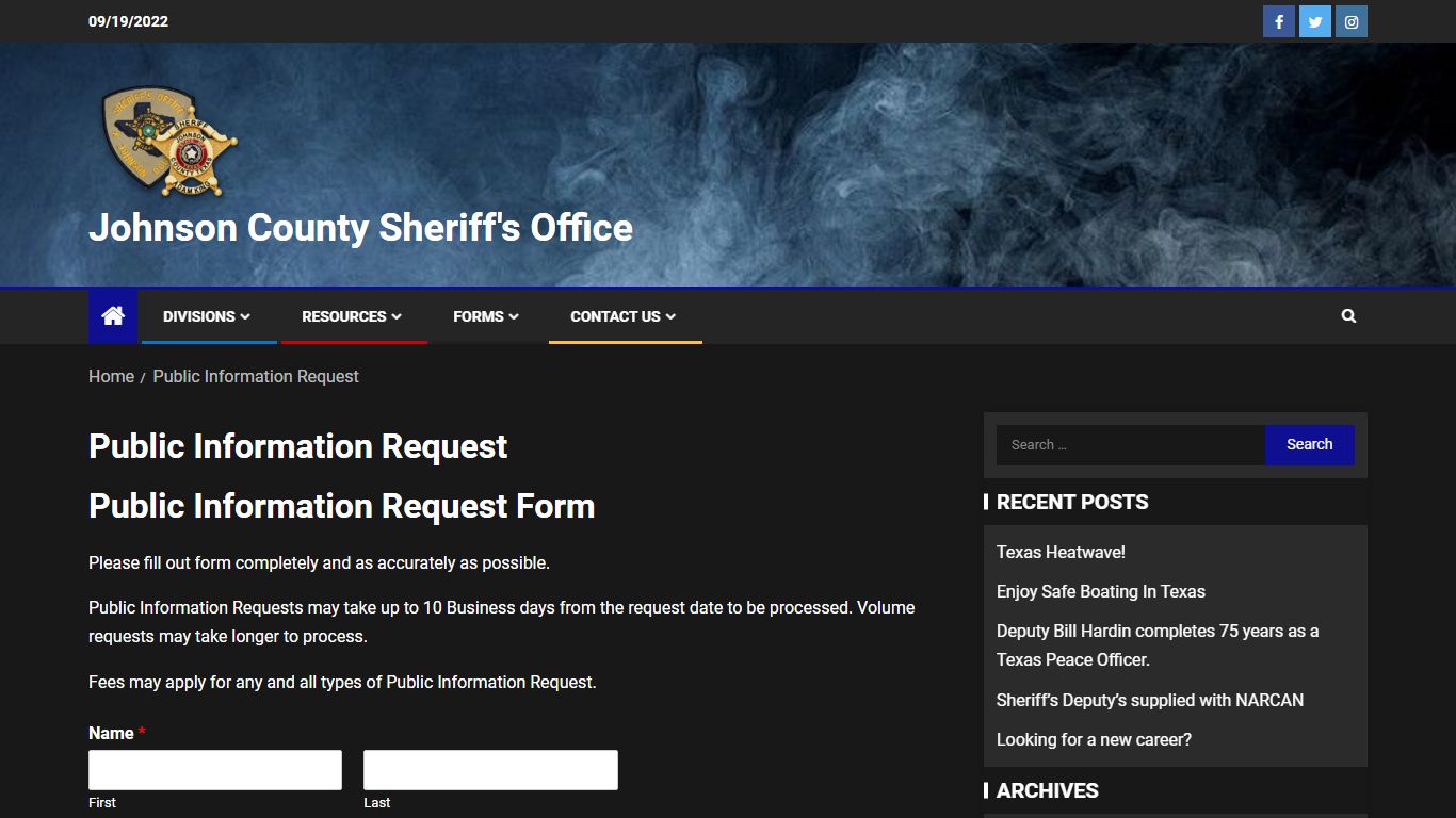 Public Information Request - Johnson County Sheriff's Office - TX